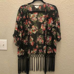 Women’s Floral Fringe Kimono Cardigan